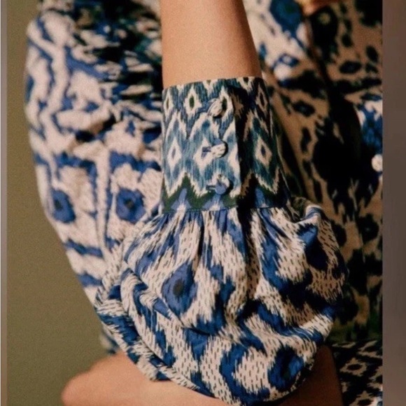 Sezane Blue Ikat Boby Blouse Size 2 $125 - Picture 3 of 5